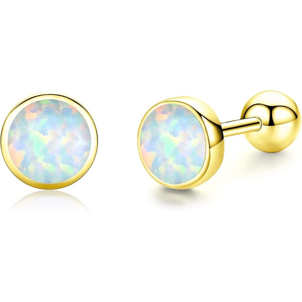 6mm Opal Stud Screw Twist Back Earrings for Women 925 Sterling Silver Comfy Hypo